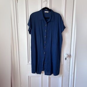 Women’s Terzo Millennio Made in Italy Linen Blend Short Sleeve Button Front Midi